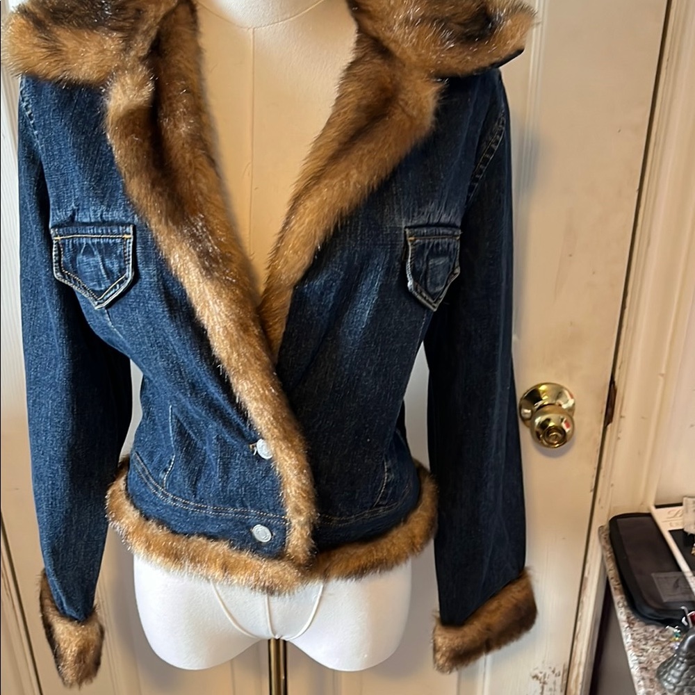 No Boundaries Blue and Brown Jean Jacket with Faux Fur